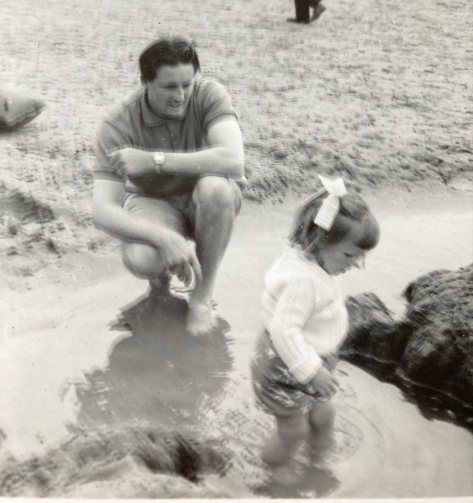 Dad and me on beach 1963